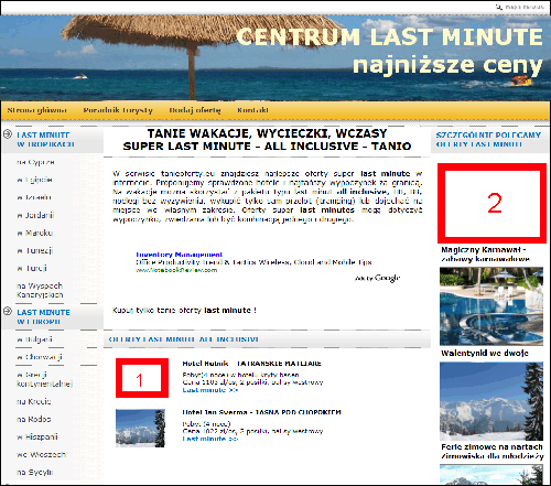 tanie oferty last minute - po�o�enie reklam w serwisie